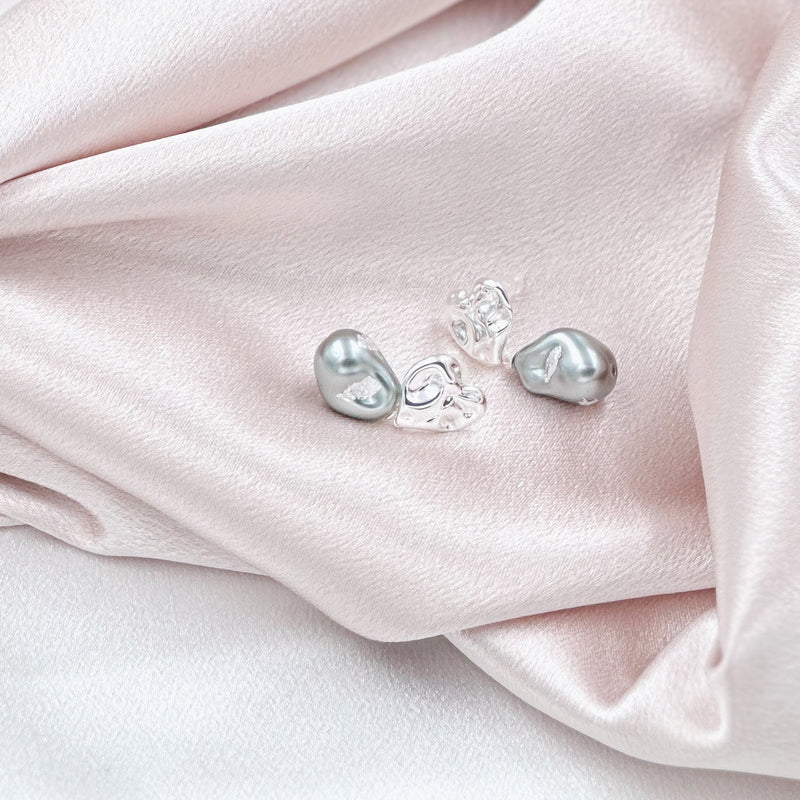 Irregular Heart and Grey Pearl Earrings