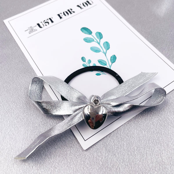 Silver Bow with Heart Hair Tie