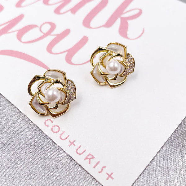 Camellia with Pearl Earrings