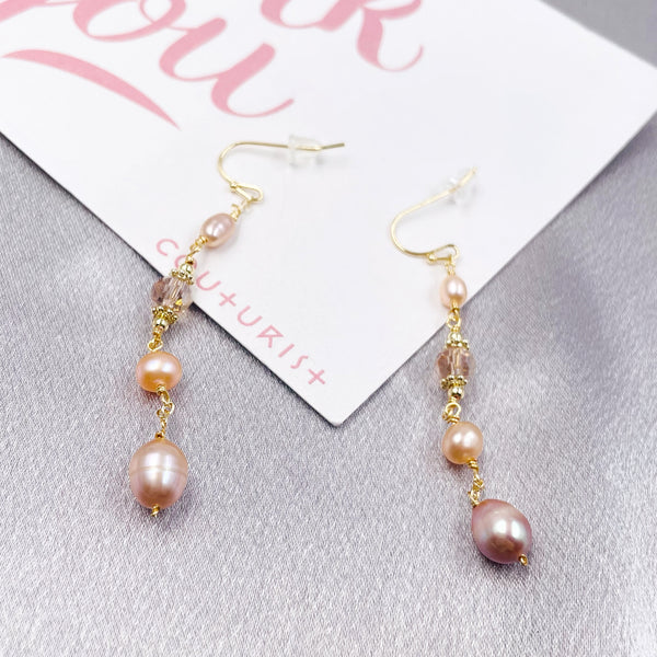 Pink Pearls Long Earrings