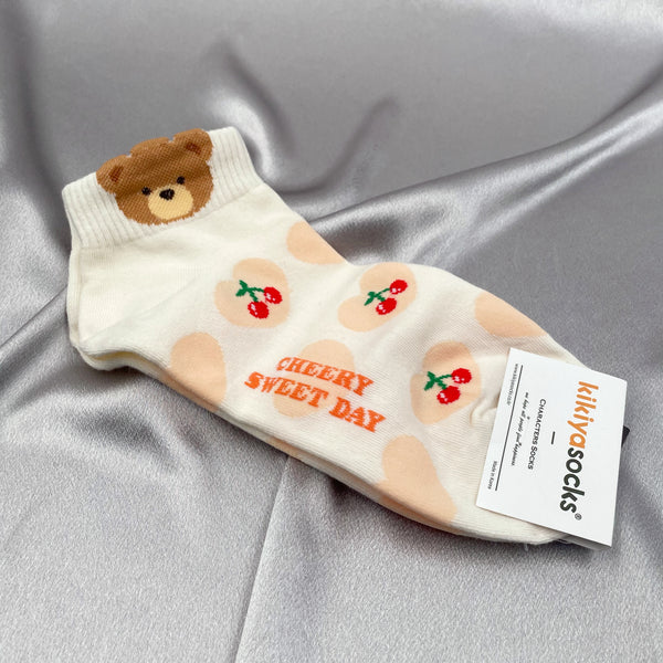 Bear and Cherry Ankle Socks
