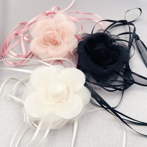 Tulle Flower Ribbon Necklace
