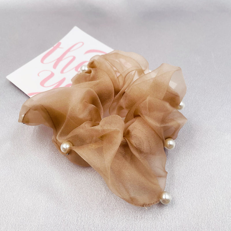 Pearl Studs Chiffon Scrunchie