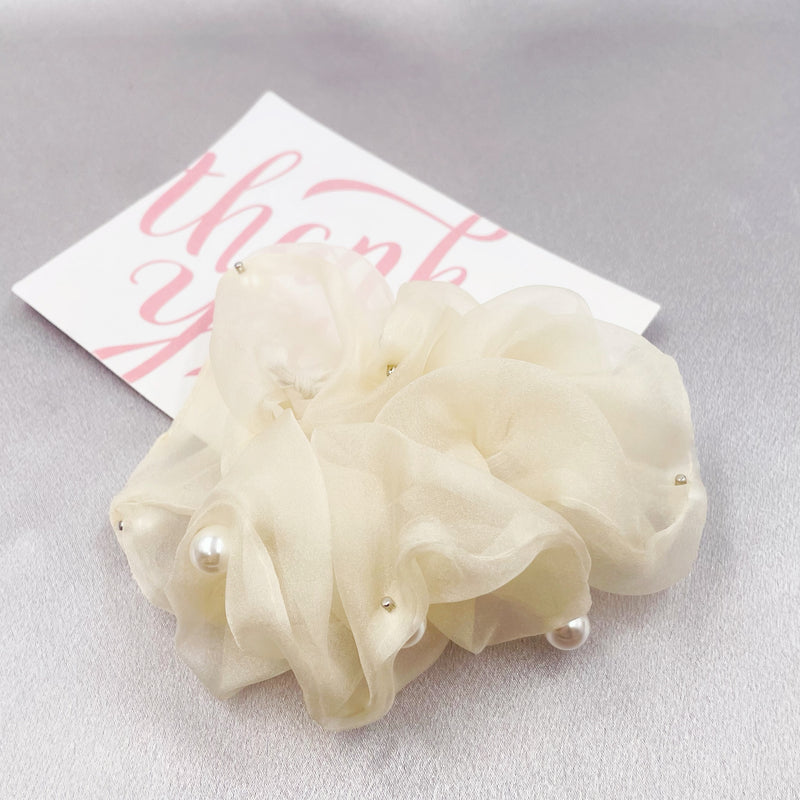 Pearl Studs Chiffon Scrunchie