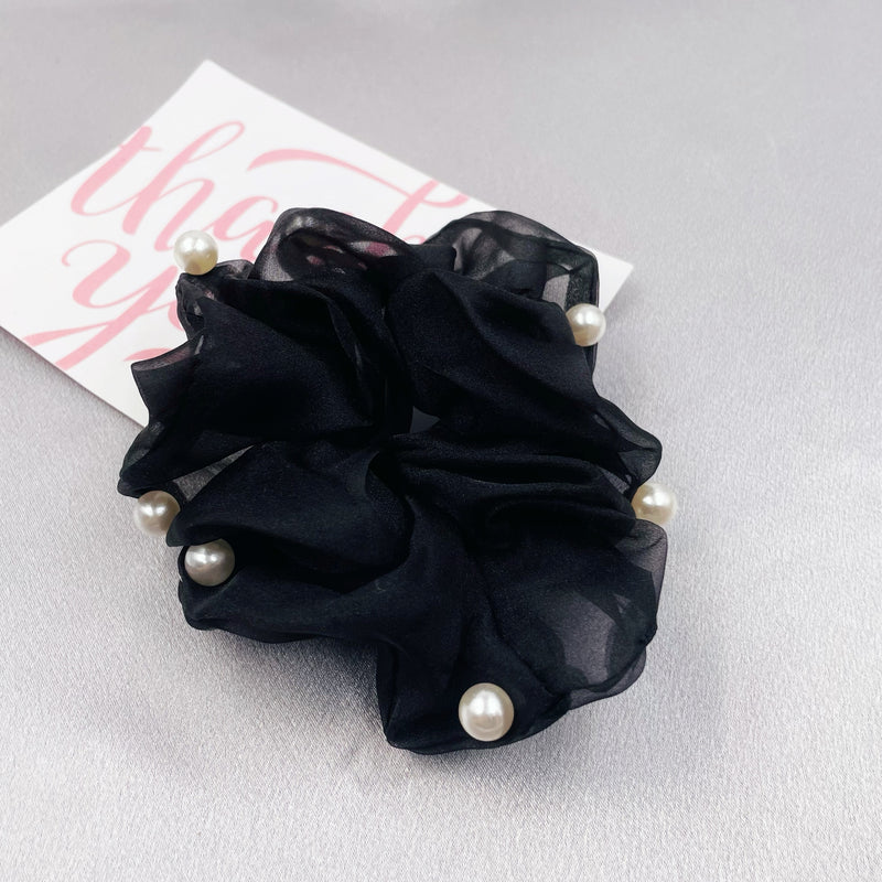 Pearl Studs Chiffon Scrunchie