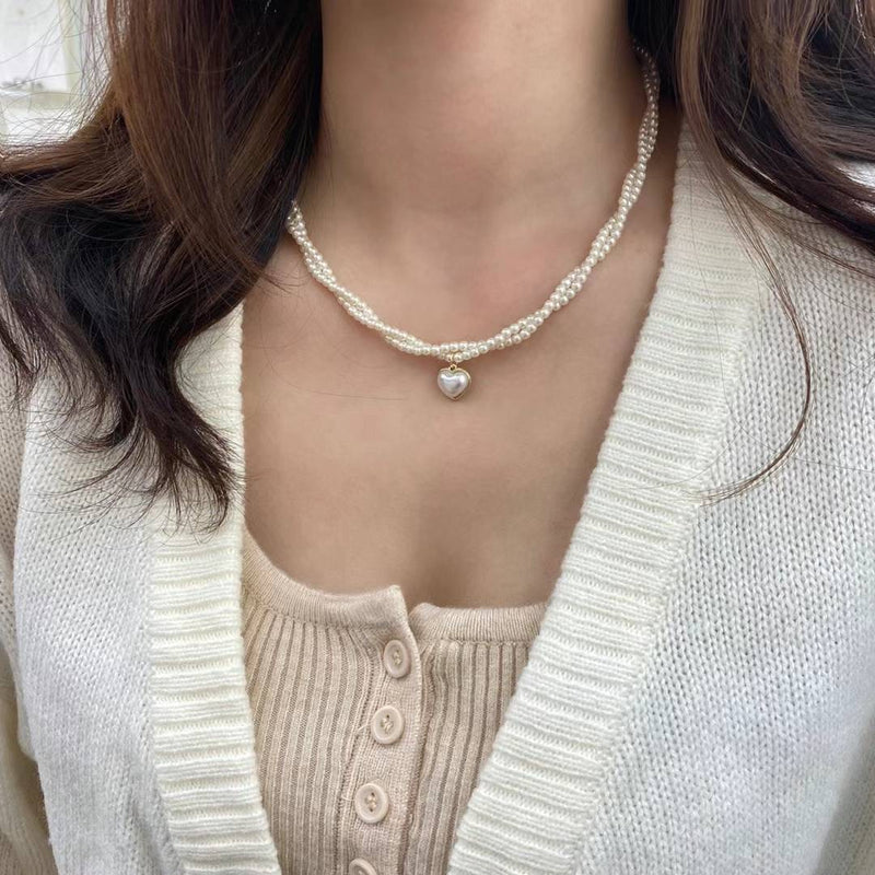 Twisted Pearl Chains with Heart Necklace
