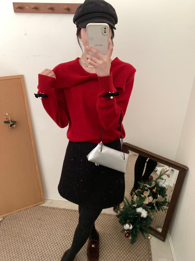 Front Big Bow Collar Sweater