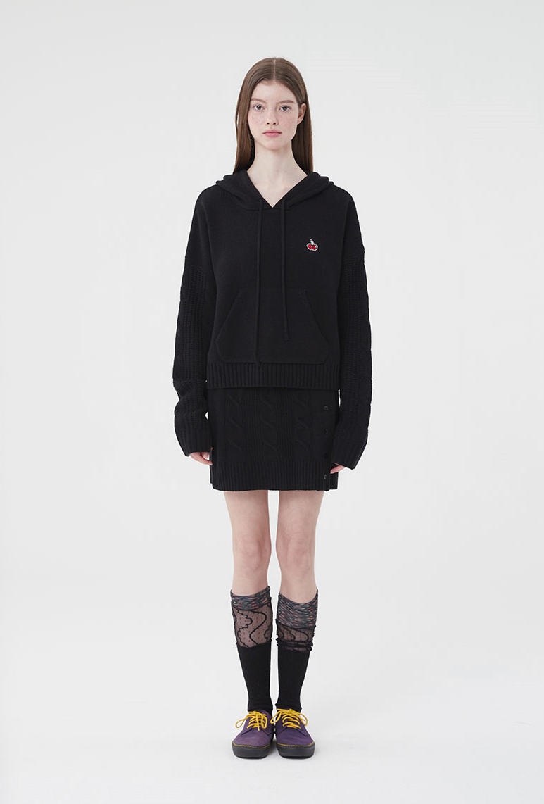 Small Cherry Short Knit Hoodie