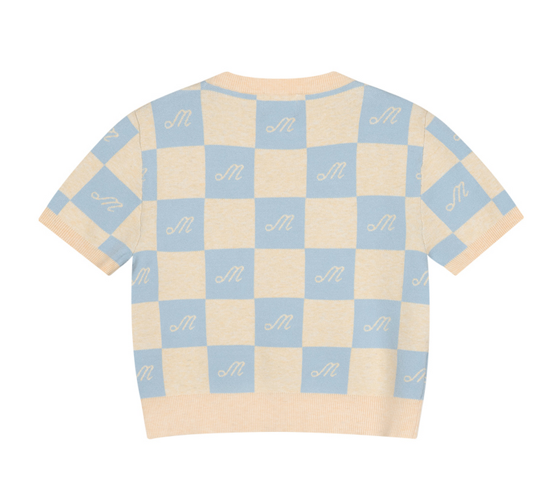 W Pattern Half Sleeve Crop Knit