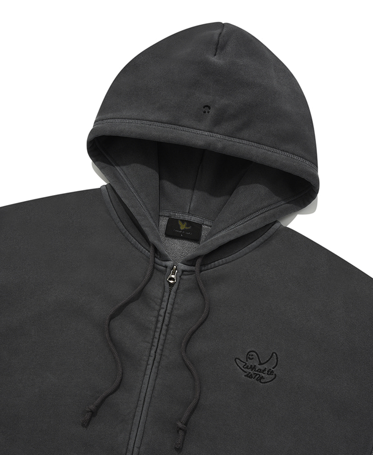 New Angel Embroidered Pigment Overfit Zip-up Hoodie