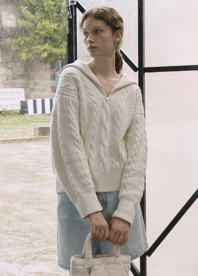 W Cable Half Zipup Pullover Knit