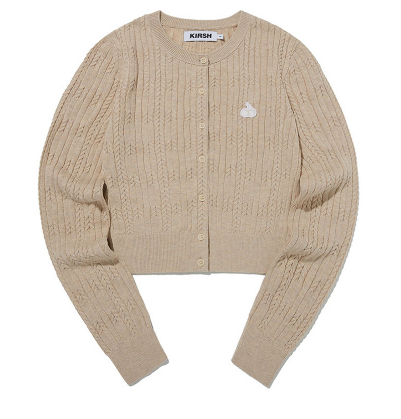 Small Cherry Cable Crop Knit Cardigan Beige