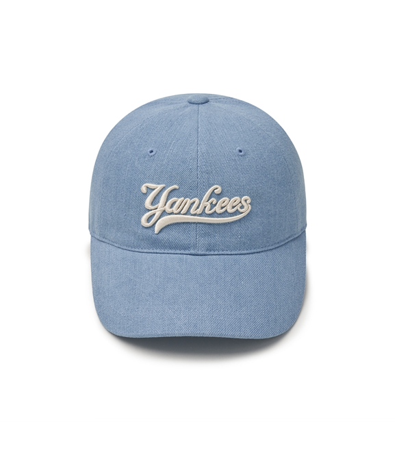 Cursive Lettering Denim Unstructured Ball Cap New York Yankees Blue