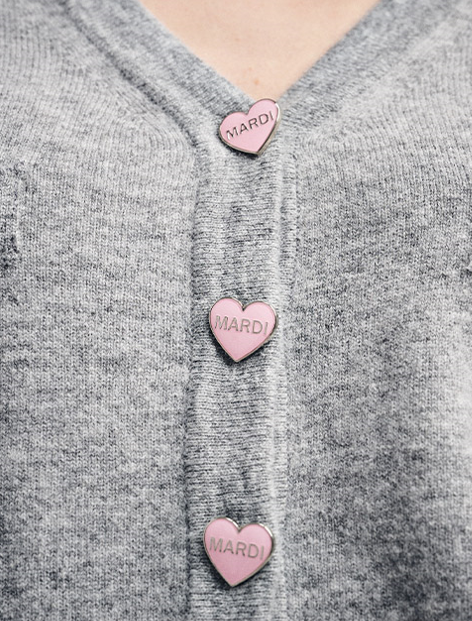 Cashmere Blended Cardigan Heart Button Grey