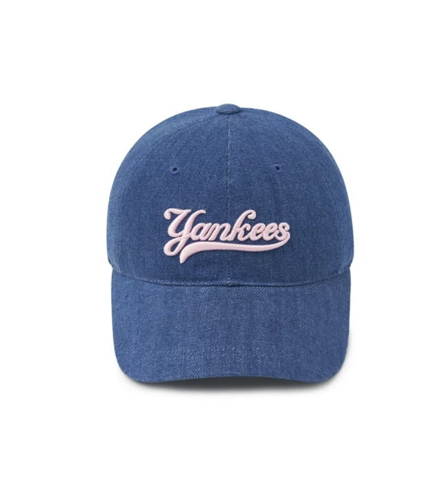 Cursive Lettering Denim Unstructured Ball Cap Yankees Dark Blue