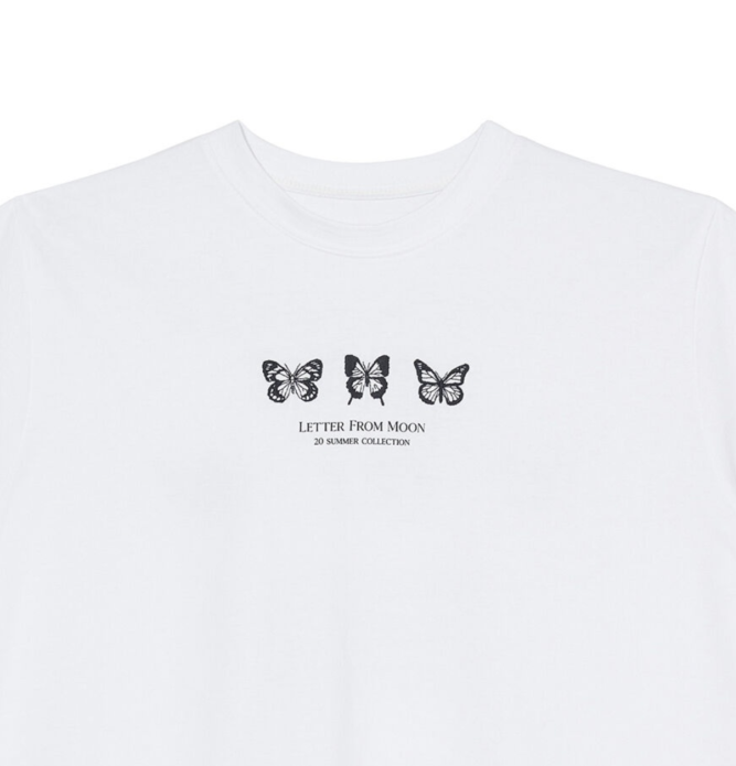 Triple Butterfly Embroidery Oversized Fit T-Shirt White