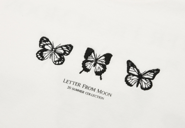 Triple Butterfly Crop Short Sleeve T-Shirts White