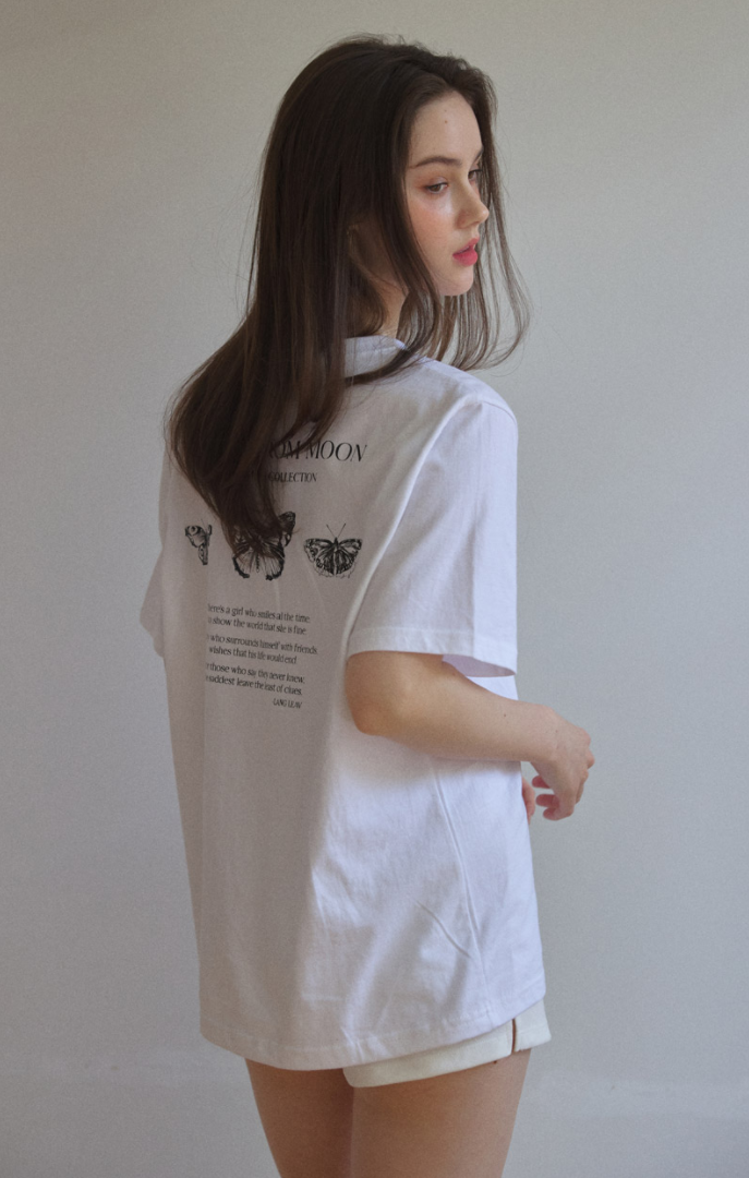 Triple Butterfly Embroidery Oversized Fit T-Shirt White