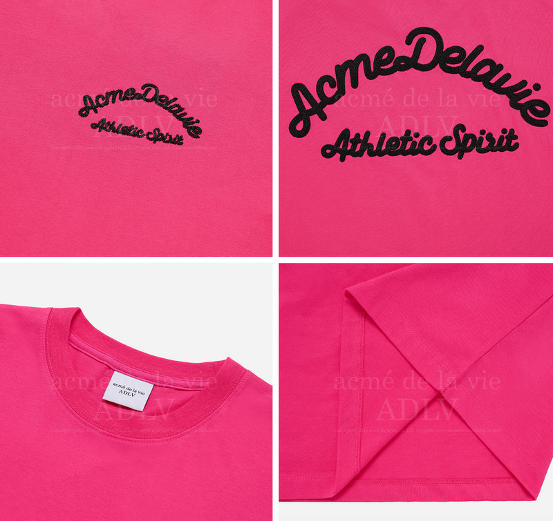 Script Embossing Chain Needlework Short Sleeve T-shirt Pink