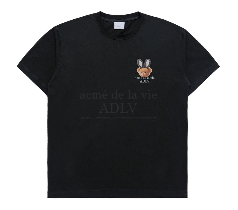 Rabbit Bear Doll Logo Short Sleeve T-shirt Black