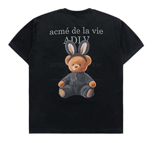 Rabbit Bear Doll Logo Short Sleeve T-shirt Black