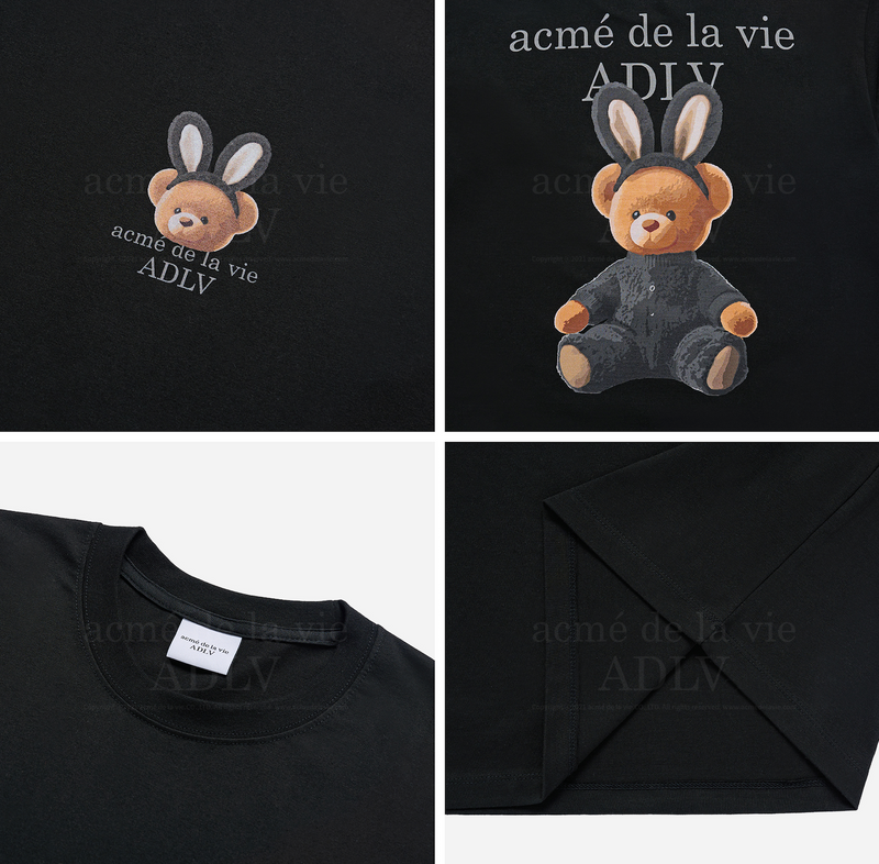 Rabbit Bear Doll Logo Short Sleeve T-shirt Black