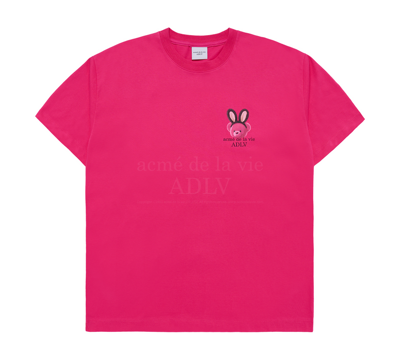 Rabbit Bear Doll Logo Short Sleeve T-shirt Pink