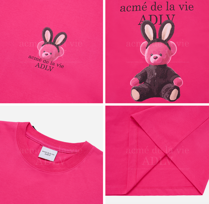 Rabbit Bear Doll Logo Short Sleeve T-shirt Pink