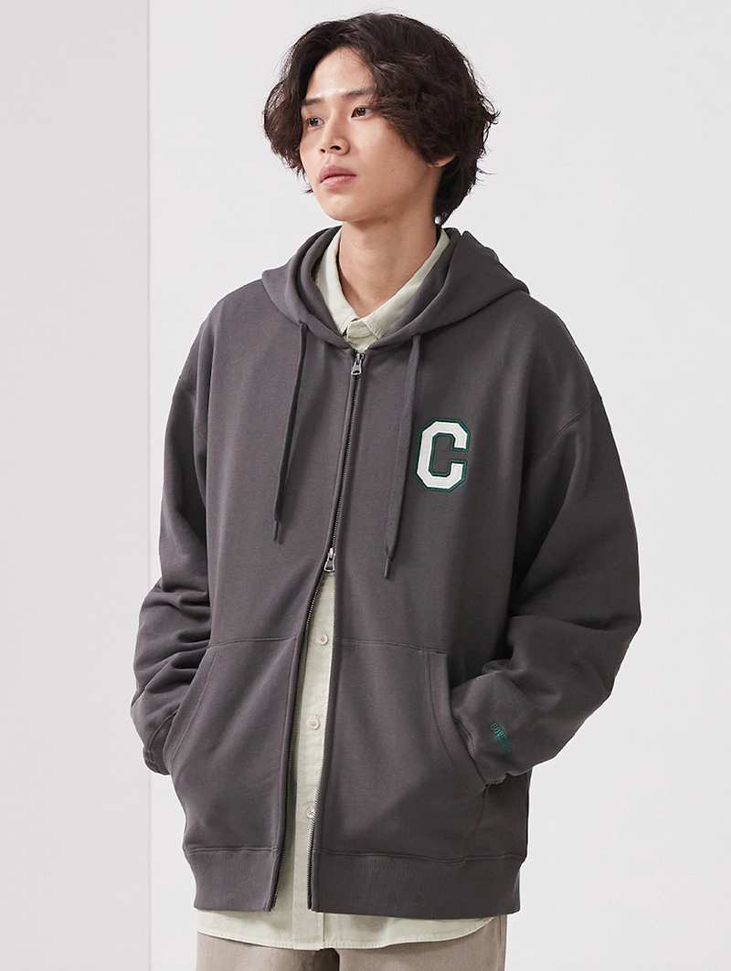 C Logo Hoodie Zipup Charcoal