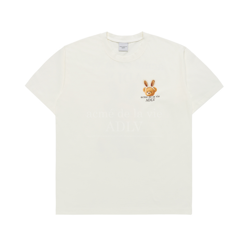 Rabbit Bear Doll Logo Short Sleeve T-shirt Cream