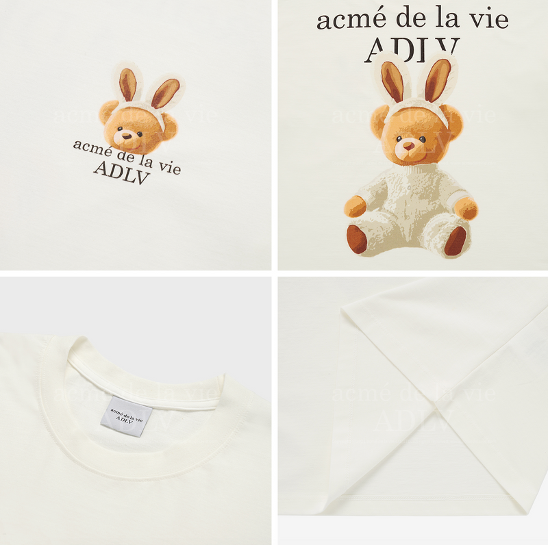 Rabbit Bear Doll Logo Short Sleeve T-shirt Cream