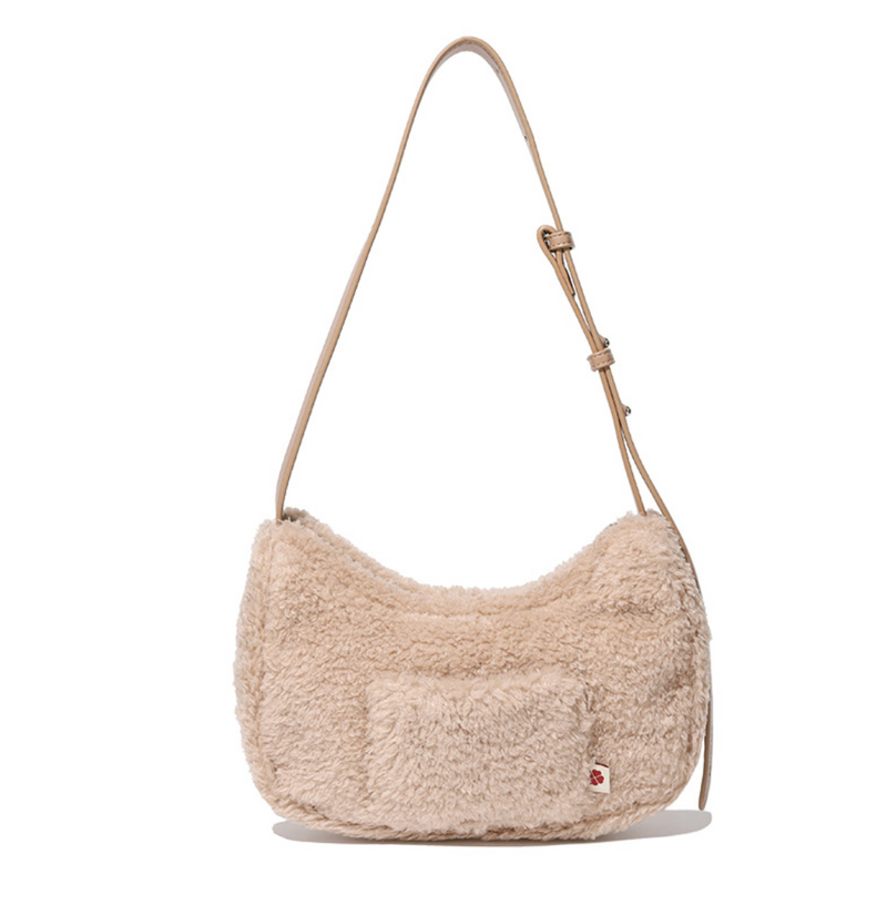 Clover Heart Fluffy Shoulder Bag Beige