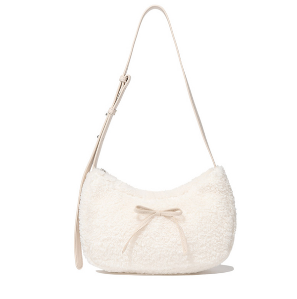 Clover Heart Fluffy Shoulder Bag Ivory