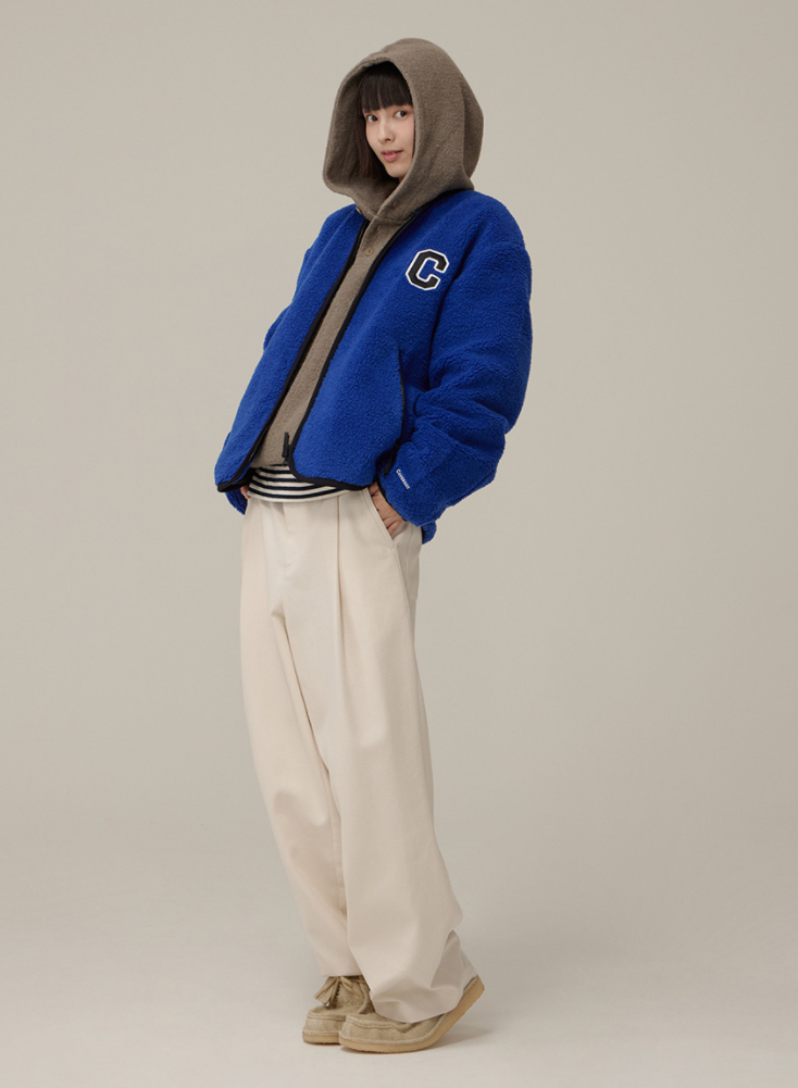 C Logo Collarless Sherpa Jacket Royal Blue