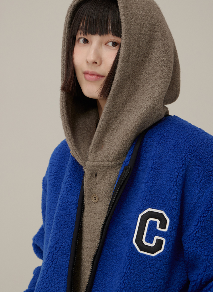 C Logo Collarless Sherpa Jacket Royal Blue