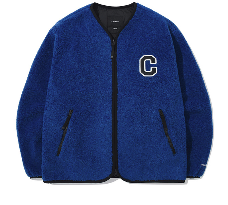 C Logo Collarless Sherpa Jacket Royal Blue