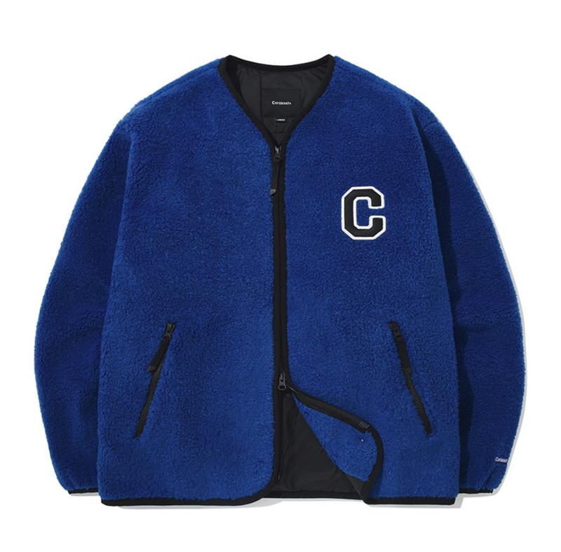 C Logo Collarless Sherpa Jacket Royal Blue