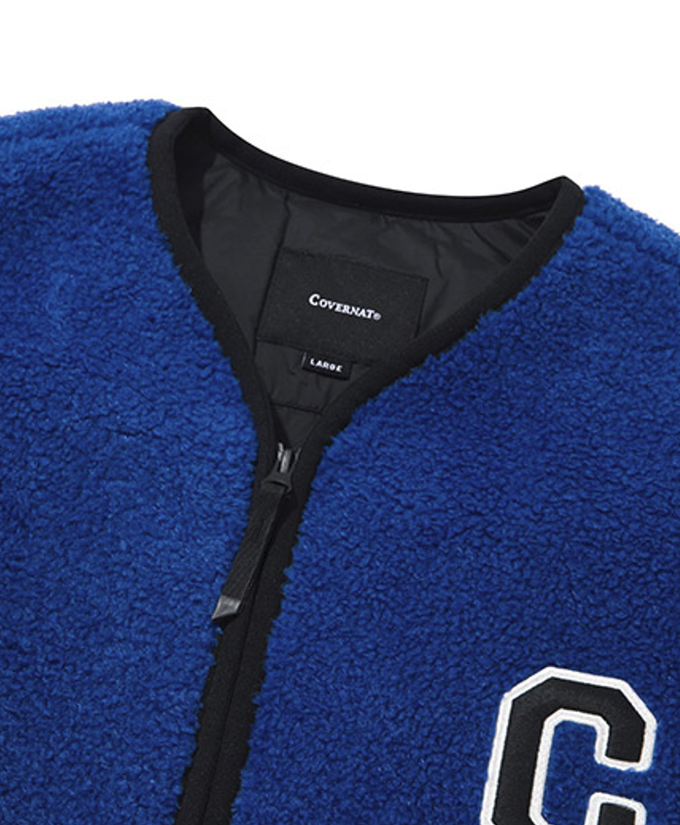 C Logo Collarless Sherpa Jacket Royal Blue