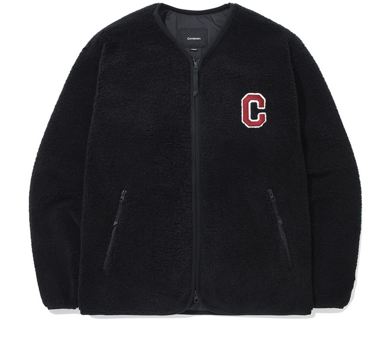 C Logo Collarless Sherpa Jacket Black