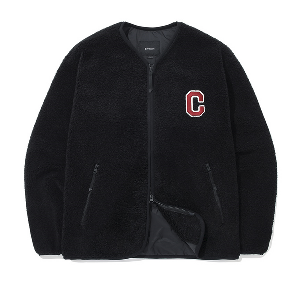 C Logo Collarless Sherpa Jacket Black