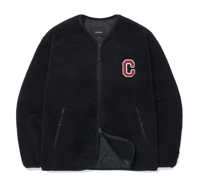 C Logo Collarless Sherpa Jacket Black