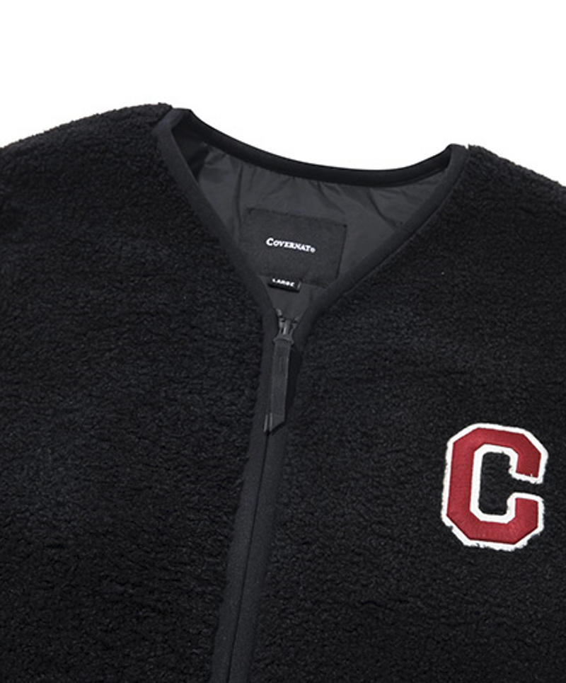 C Logo Collarless Sherpa Jacket Black