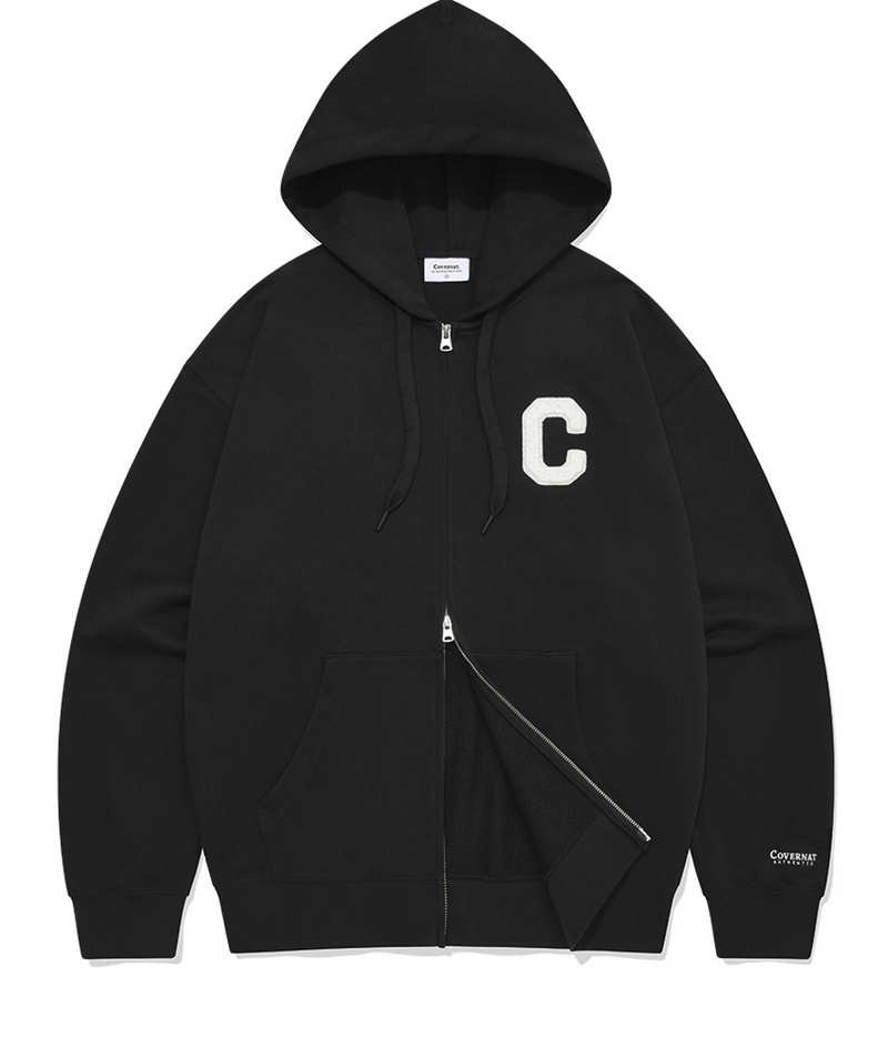 C Logo Hoodie Zip-Up Embroidered Wappen Black