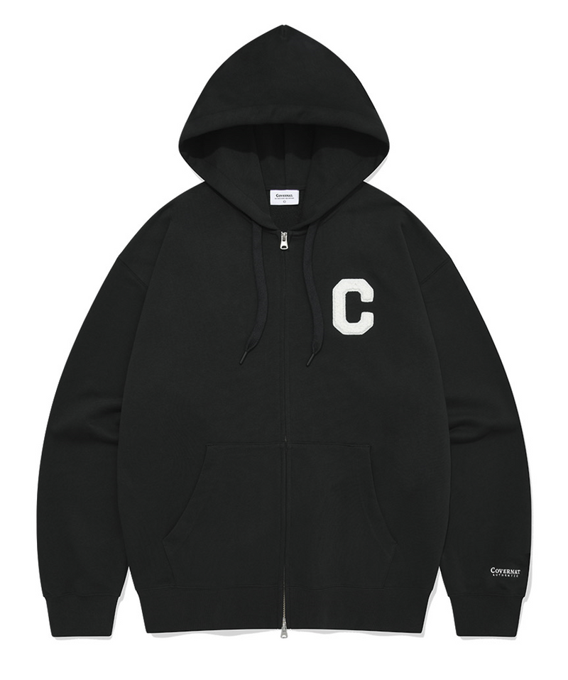 C Logo Hoodie Zip-Up Embroidered Wappen Black