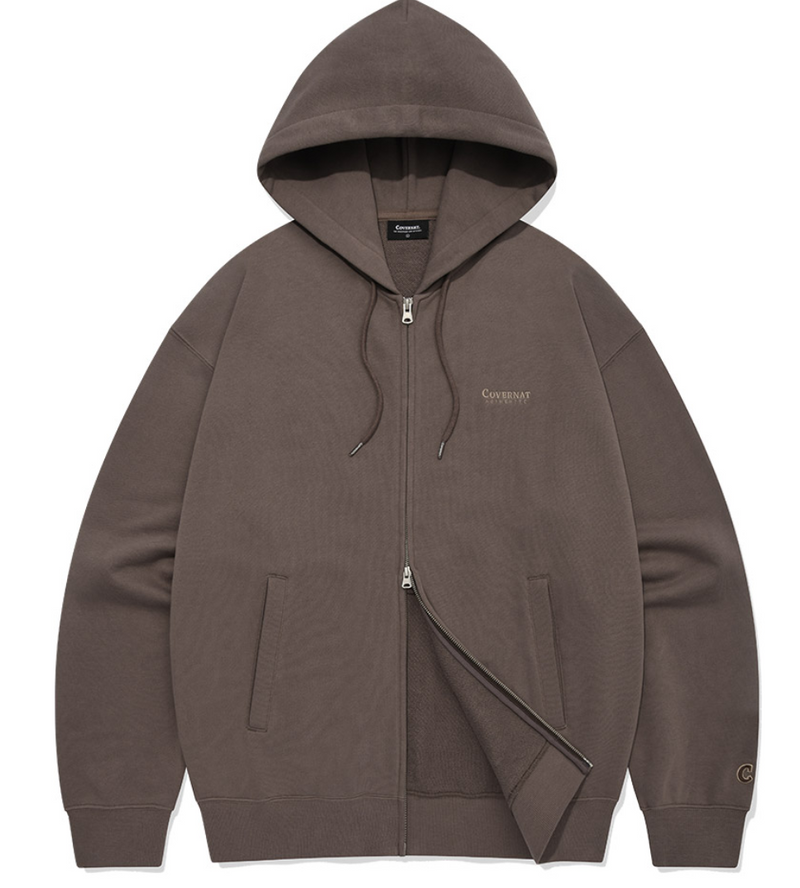 Small Authentic Logo Hoodie Zip Up Shadow Embroidery Chocolate Covernat Couturist