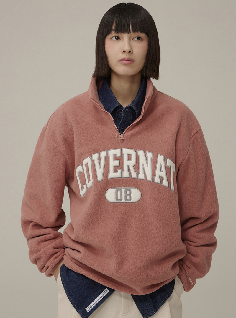 Arch Logo Fleece Half Zip-Up Sweatshirt Dusty Pink