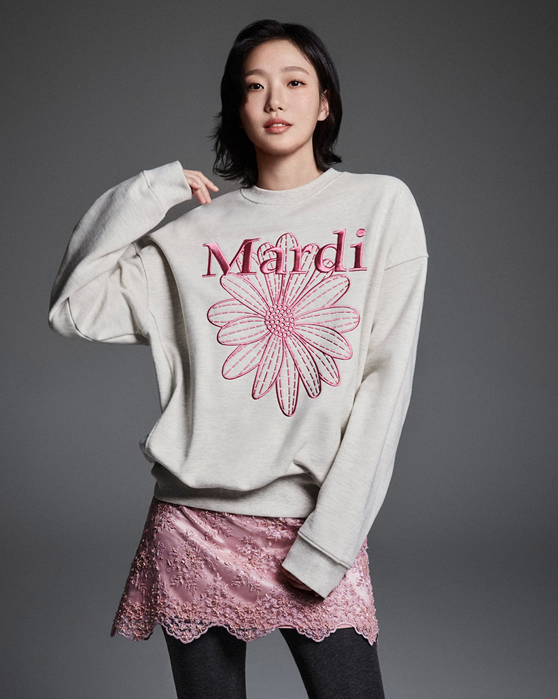 Sweatshirt Flowermardi Needlework Oatmeal Pink