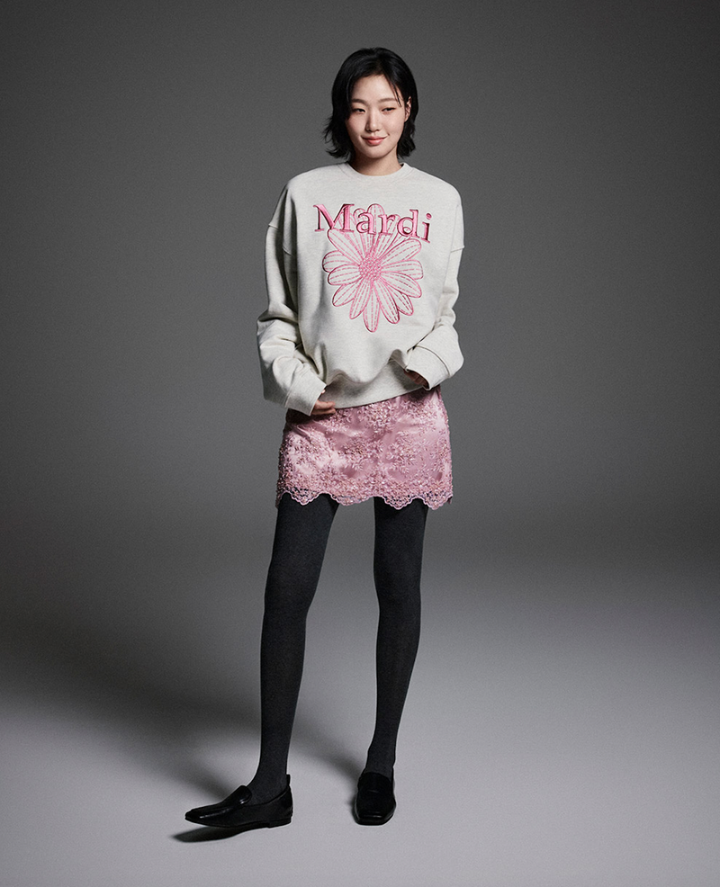 Sweatshirt Flowermardi Needlework Oatmeal Pink