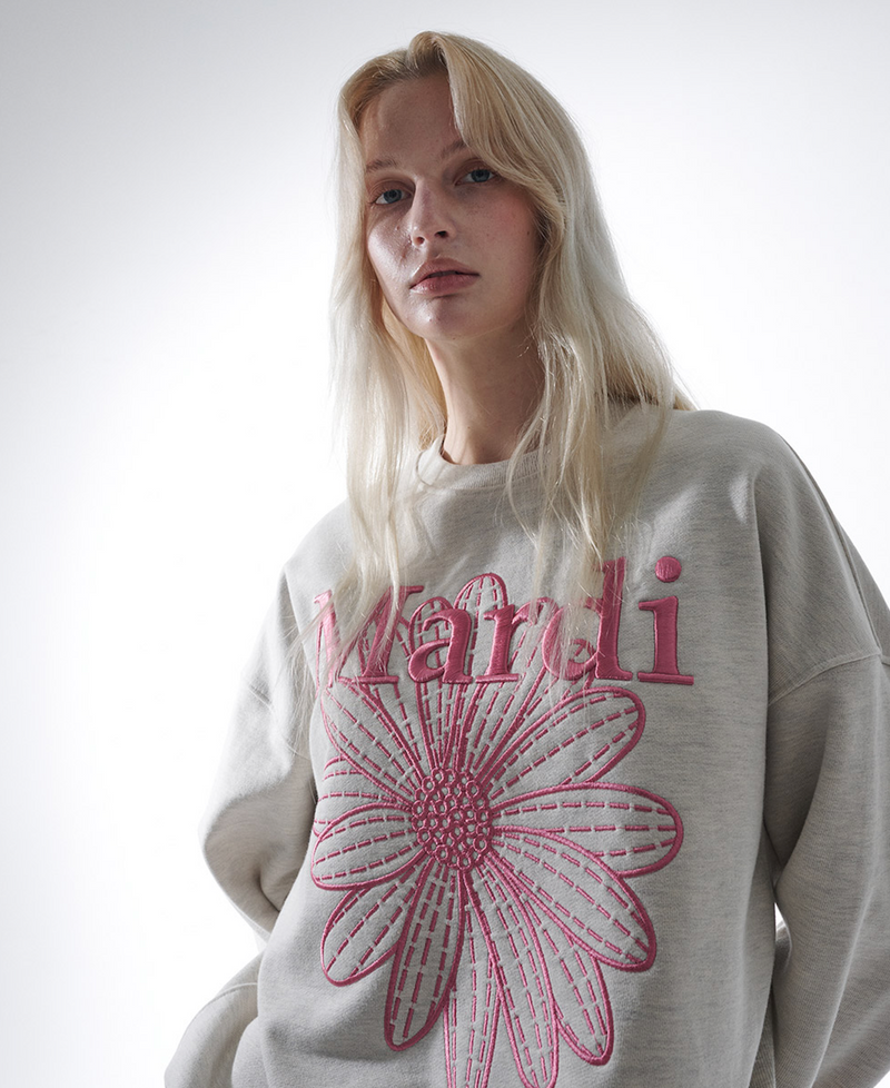 Sweatshirt Flowermardi Needlework Oatmeal Pink