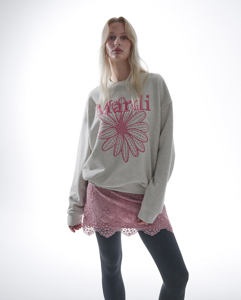 Sweatshirt Flowermardi Needlework Oatmeal Pink